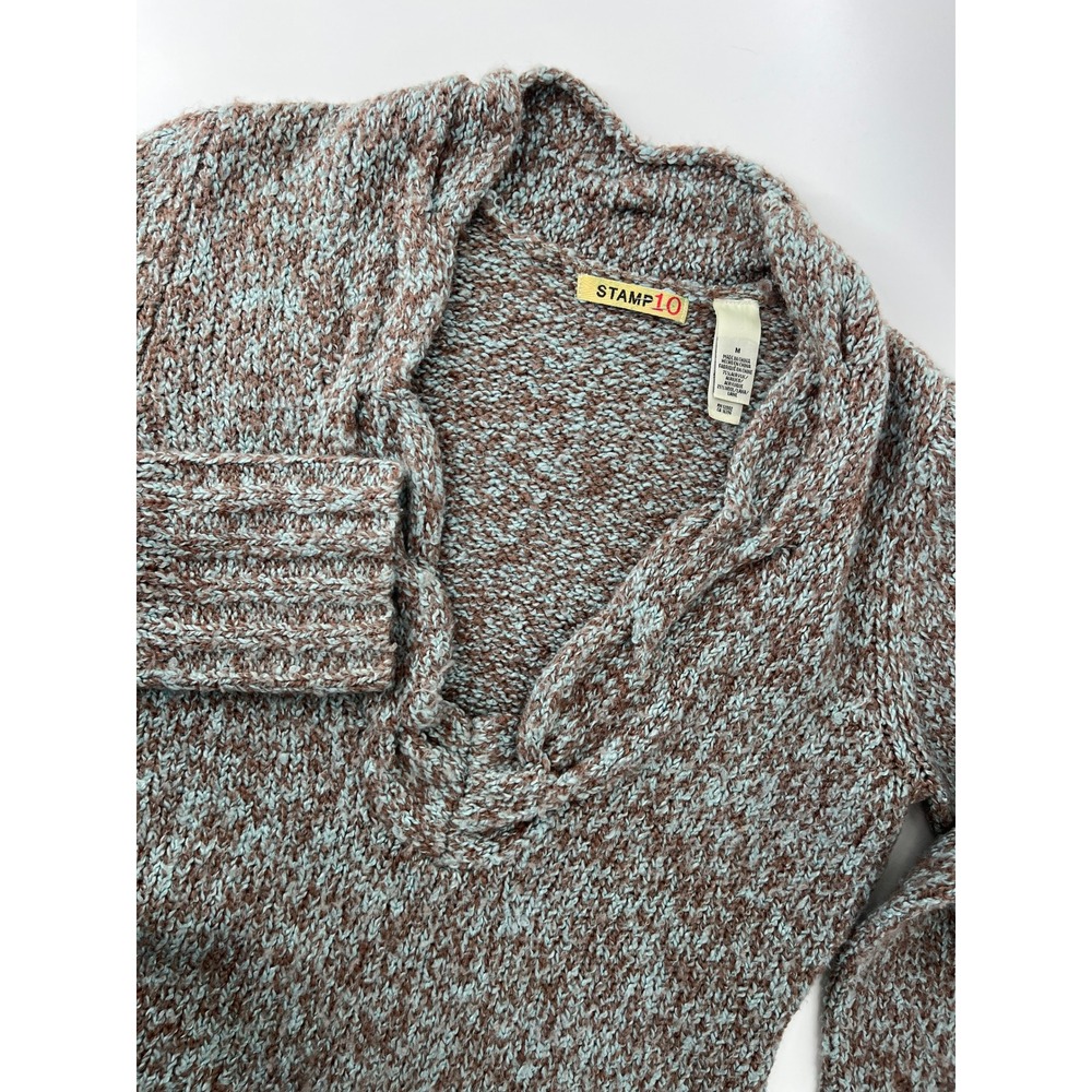 Stamp 10‎ Womens Brown Blue Marled Wool Blend Chunky Cowl Neck Sweater Medium